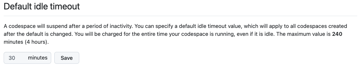 codespace idle timeout