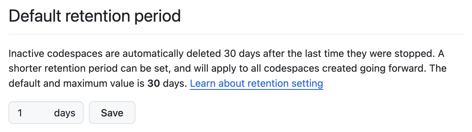 codespace retention period